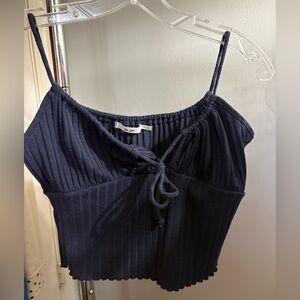 Francesca's Dark Navy Ribbed Tie-Front Tank